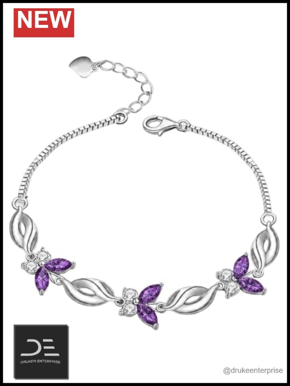 Butterfly Birthstone Adjustable Link Bracelet Women Amethyst Zircon